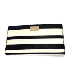 Kate Spade New York Black & White Stripes Wallet With Card Slots & Zipper Pocket